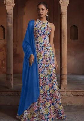 Multi Color Embroidery Crepe Anarkali set