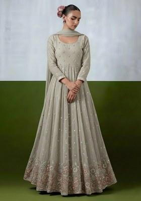 Beige Embroidery Crepe Anarkali set
