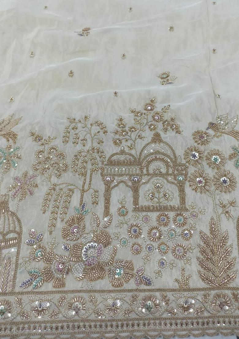 Ivory Embroidery Crepe Anarkali set - Indya