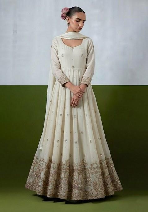 Ivory Embroidery Crepe Anarkali set