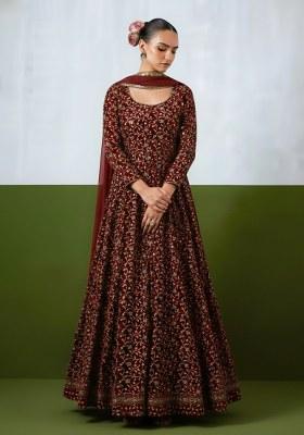 Burgundy Embroidery Fendy Silk Anarkali set