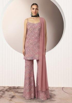Soft Pink Embroidery Net Sharara set