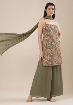 Green Embroidered Sharara Set