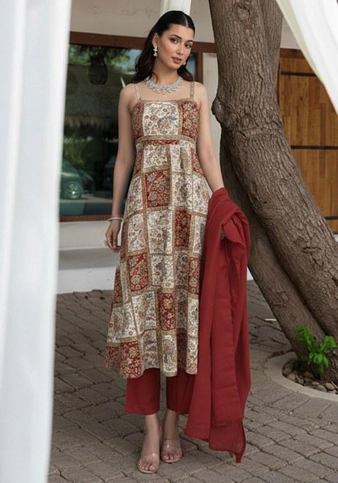 Multicolor Printed Blended A Line Kurta Set