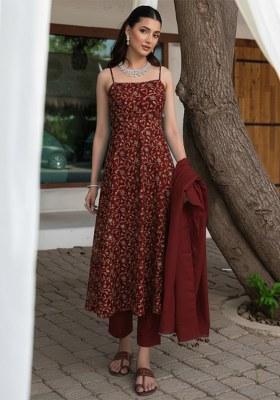 Maroon Embroidered Silk Kurta Set