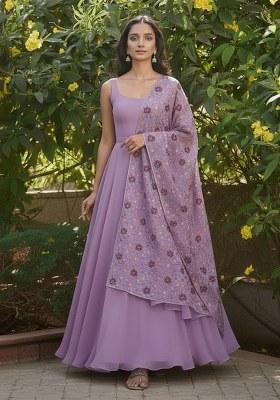 Light Purple Embroidered Silk Anarkali Set