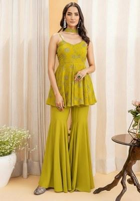 Green Embroidered Sharara Set