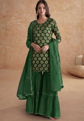 Green Jacquard Brocade Sharara Set