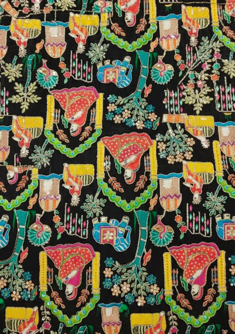 Black Printed Crepe Fusion Set - Indya