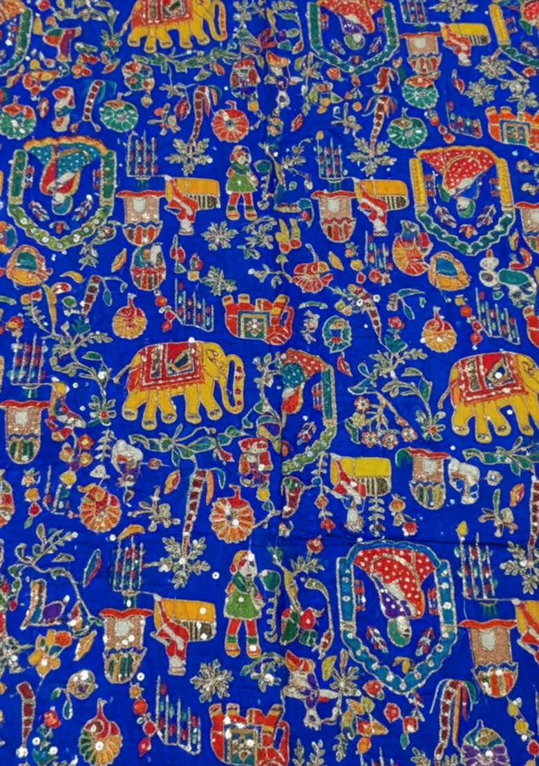 Royal Blue Crepe Fusion Set with Printed for Diwali | Wedding & Festive Wear - Indya