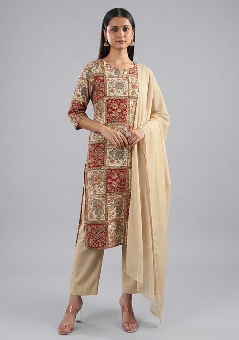 Multicolor Printed Poly Blend Kurta Set - Indya