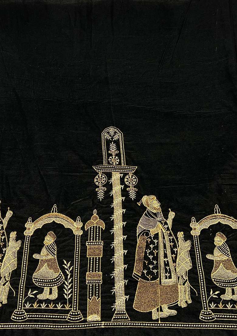 Black Embroidered Velvet Anarkali Set - Indya