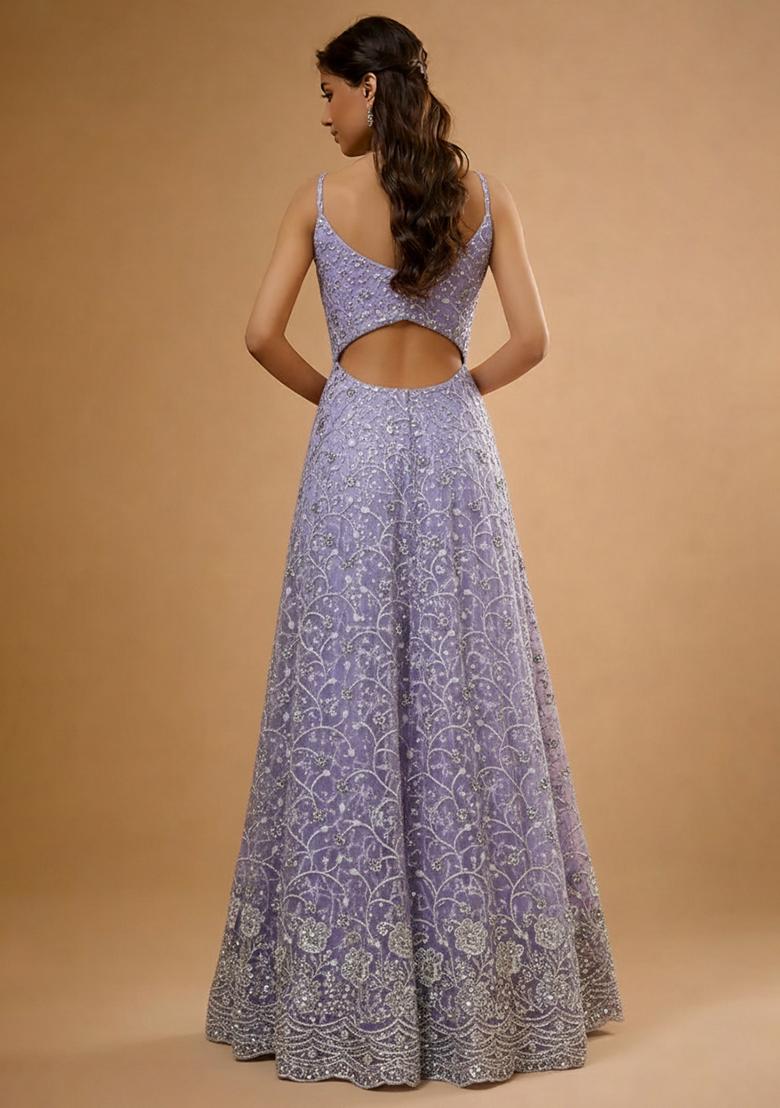 Lavender Embroidered Net Anarkali Set - Indya