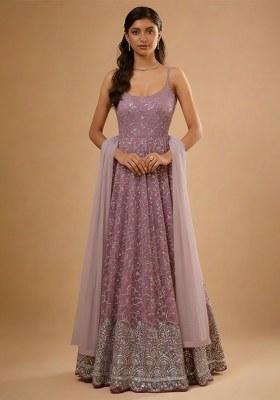 Pink Embroidered Net Anarkali Set