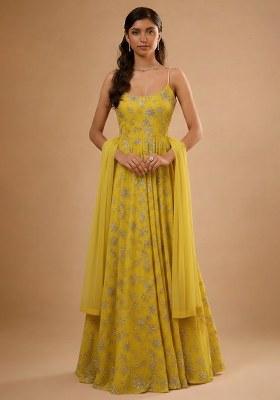Yellow Embroidered Anarkali Set