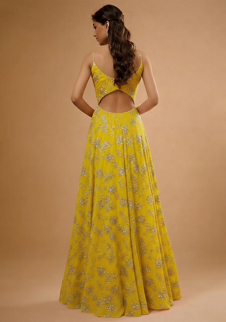 Yellow Embroidered Anarkali Set - Indya