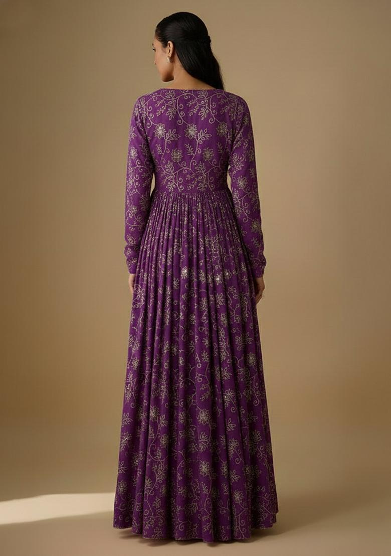 Purple Embroidered Anarkali Set - Indya