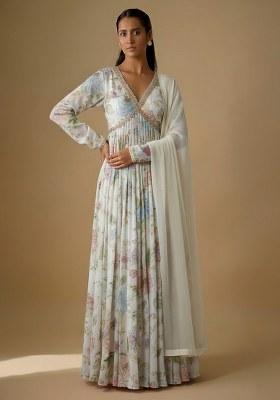 White Embroidered Anarkali Set