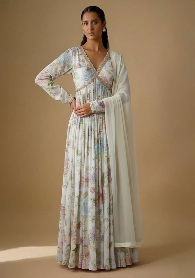 White Embroidered Anarkali Set - Indya