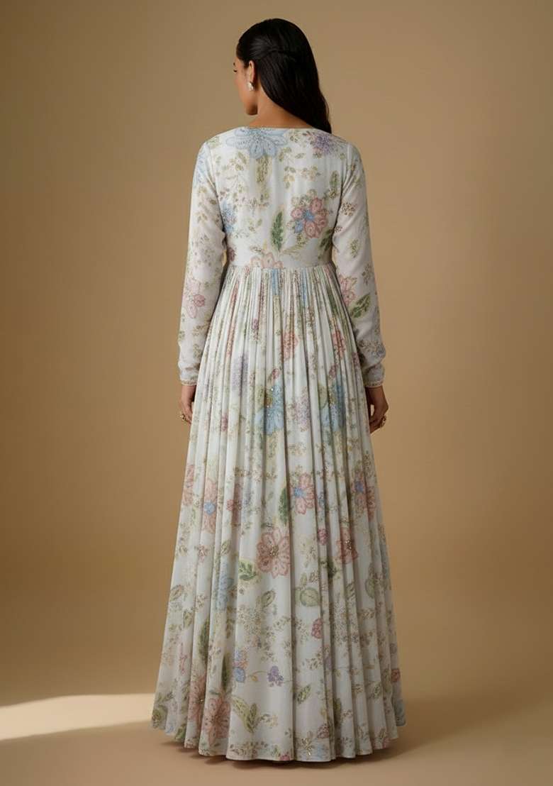 White Embroidered Anarkali Set - Indya