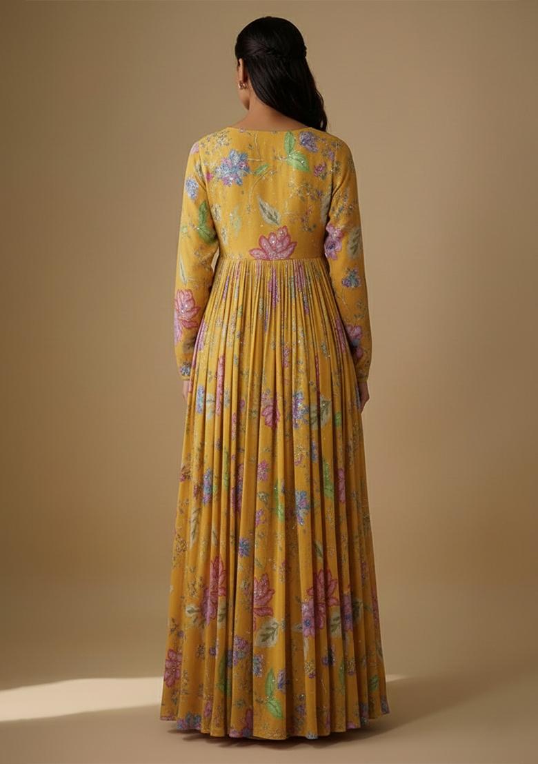 Yellow Embroidered Anarkali Set - Indya