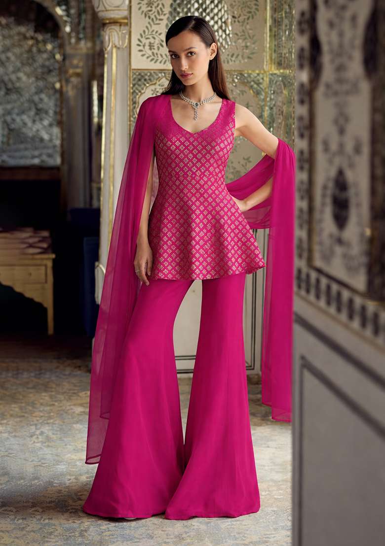 Rani Pink Brocade Sharara Set - Indya
