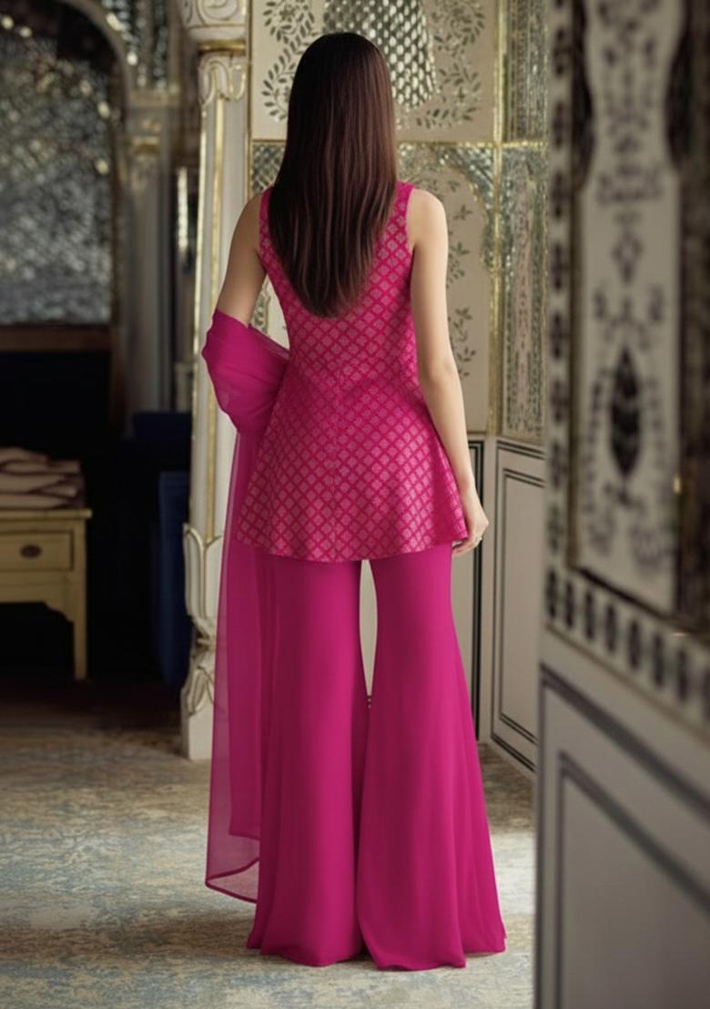 Rani Pink Brocade Sharara Set - Indya