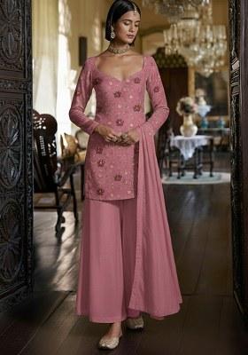 Pink Embroidered Silk Sharara Set