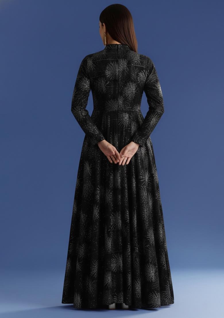 Black Embroidered Velvet Anarkali Set - Indya