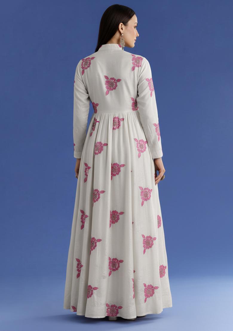 Pink Embroidered Crepe Anarkali Set - Indya