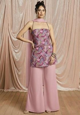 Floral Pink Printed Crepe Sharara Set