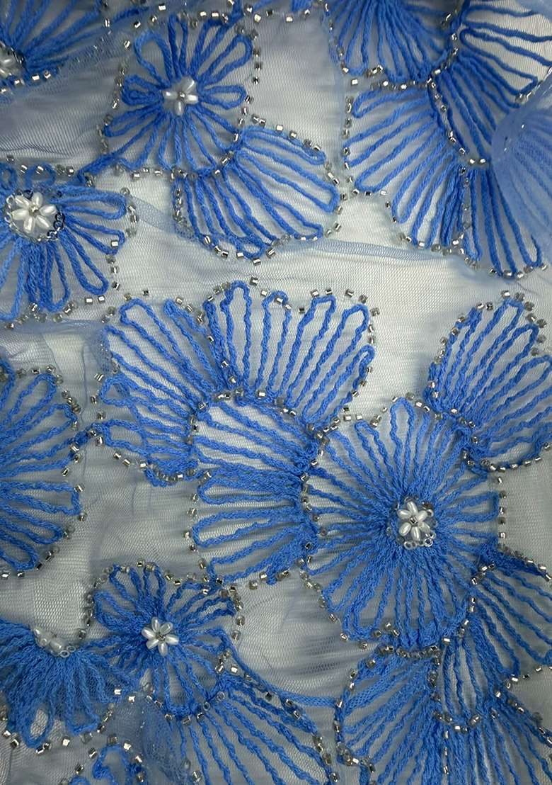 Sky Blue Embroidery Net Anarkali Set - Indya