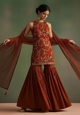 Pink Printed Crepe Sharara Set