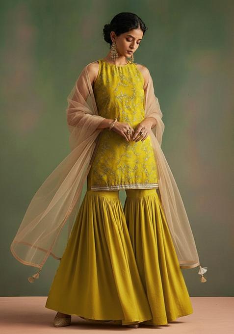 Light Green Printed Crepe Sharara Set