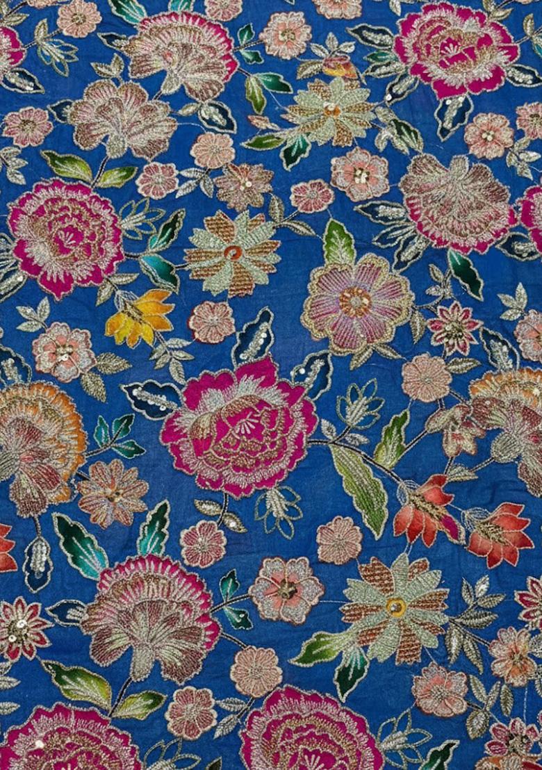 Blue Printed Crepe Sharara Set - Indya