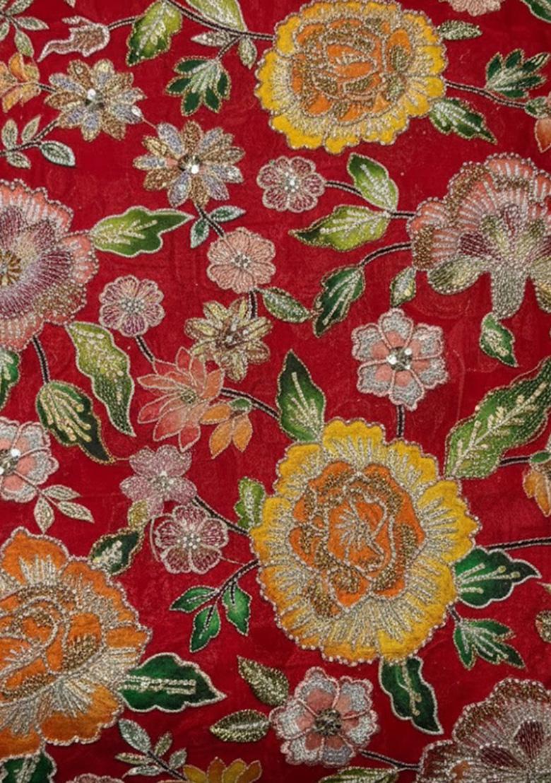 Red Printed Crepe Sharara Set - Indya