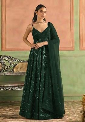 Green Sequin Embroidery Net Anarkali Set