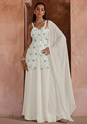 Off White Printed Simmer Tissue Sharara Set