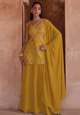 Yellow Embroidery Simmer Tissue Sharara Set