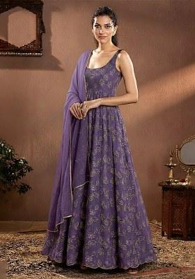 Royal Violet Printed Net Anarkali Set