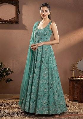 Sea Green Embroidery Crepe Anarkali Set