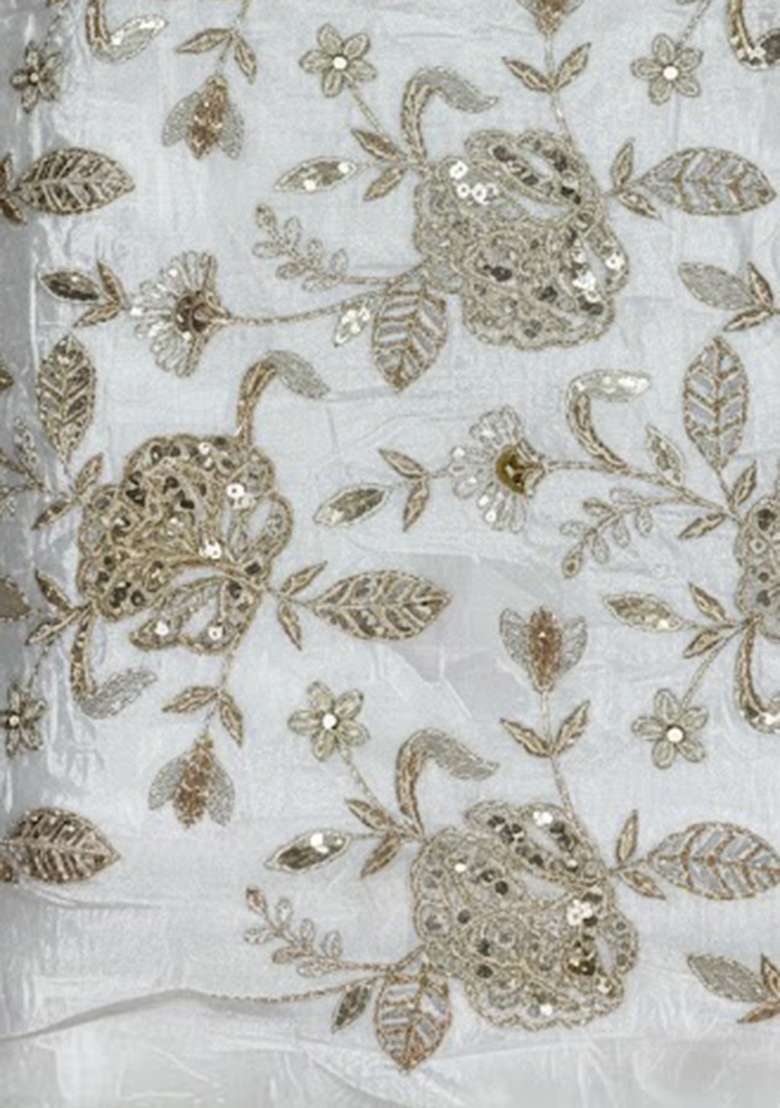 White Embroidery Crepe Sharara Set - Indya