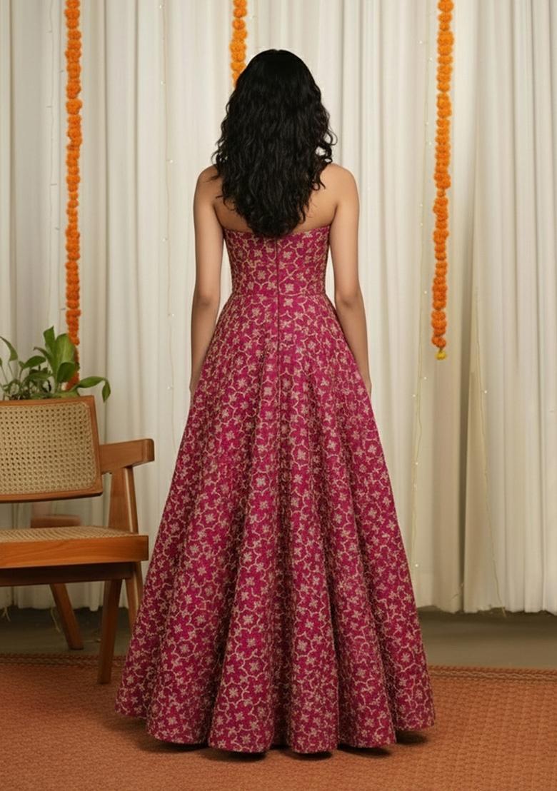 Rani Pink Jacquard Silk Dress - Indya