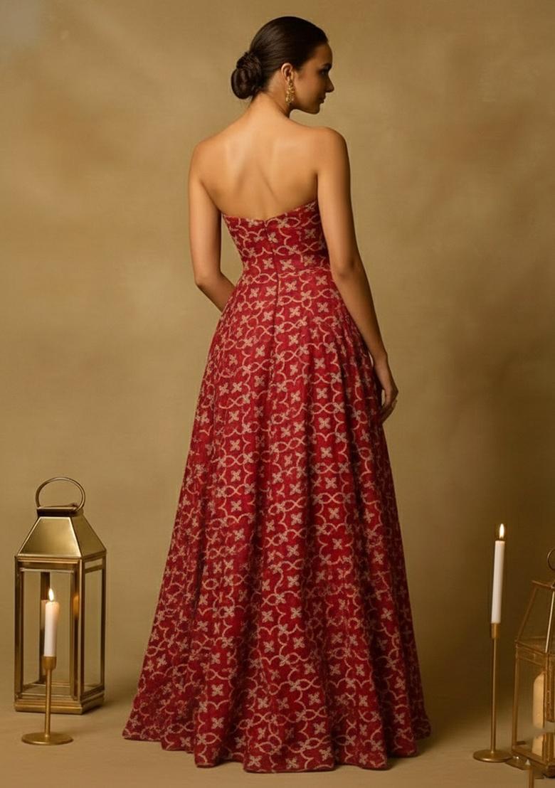 Pink Jacquard Silk Dress - Indya