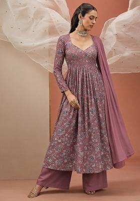 Dusty Rose Crepe Printed Anarkali Set