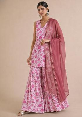 Soft Pink Crepe Printed Sharara Set