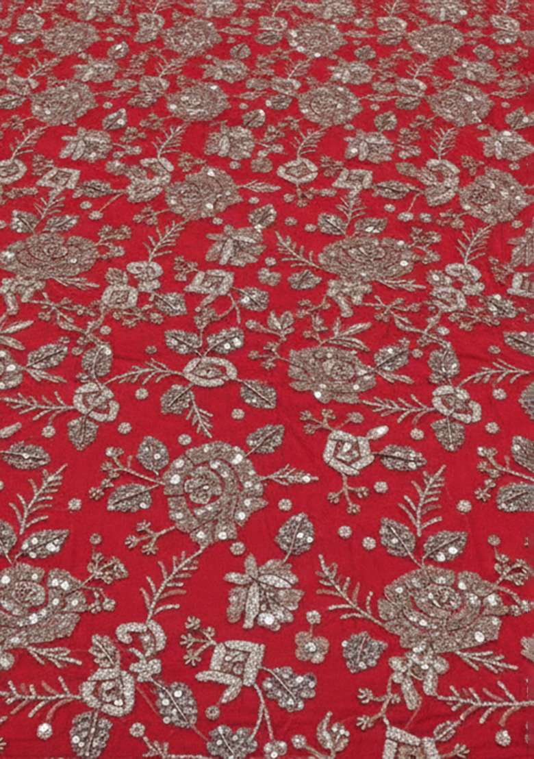Red Tissue Embroidered Sharara Set - Indya