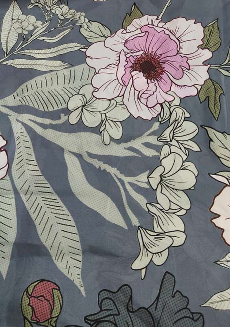 Dusty Blue Floral Print Crepe Fusion Set - Indya