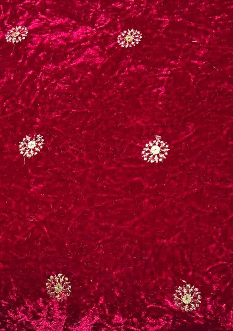 Red Embroidered Velvet Straight Kurta Set - Indya
