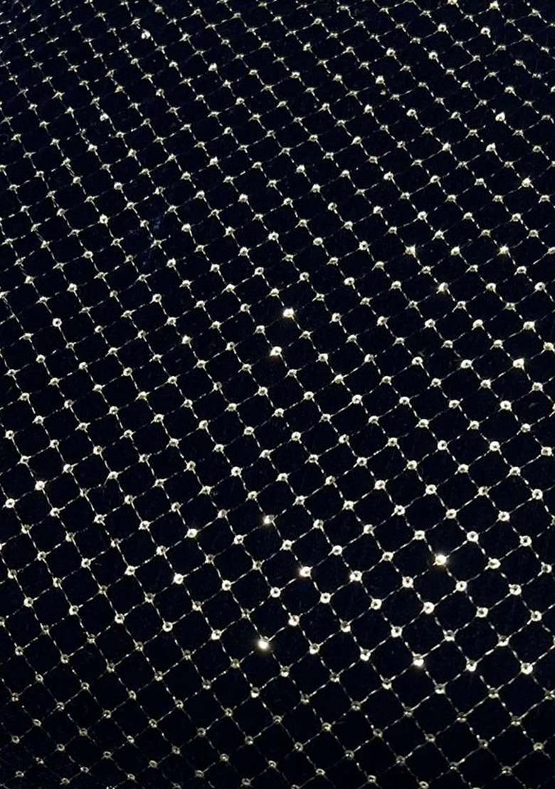 Navy Blue Sequin Work Velvet Straight Kurta Set - Indya